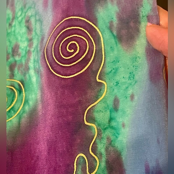 Vintage Accessories - Vintage Handpainted Tie Dye Silk Scarf